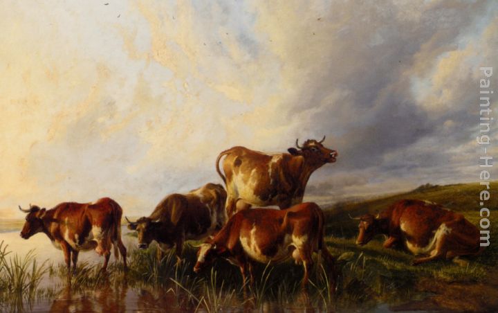 Cattle Wattering painting - Thomas Sidney Cooper Cattle Wattering art painting